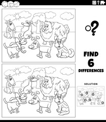 differences game with cartoon dogs group coloring page