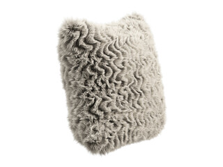 Beige fluffy square eco fur accent pillow. 3d render