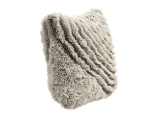 Beige fluffy square eco fur accent pillow. 3d render