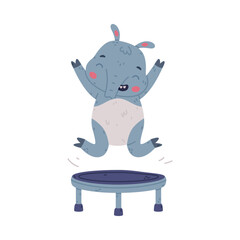 Cute Grey Tapir Animal with Proboscis Jumping on Trampoline Vector Illustration