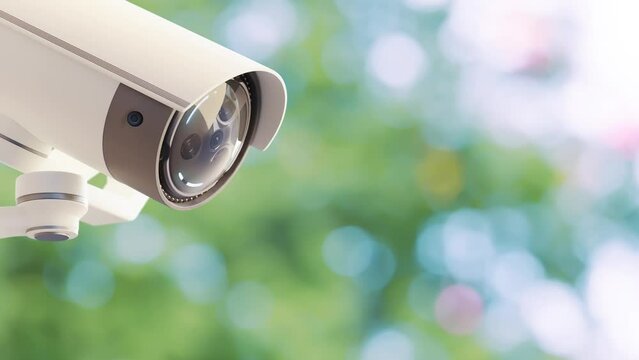 CCTV camera Scan the area for surveillance purposes. selective focus on the lens. Can be used for background in security work. Animation seamless loop. 3D Render