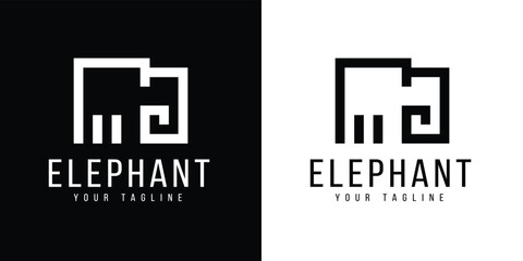 minimal elephant black and white logo template