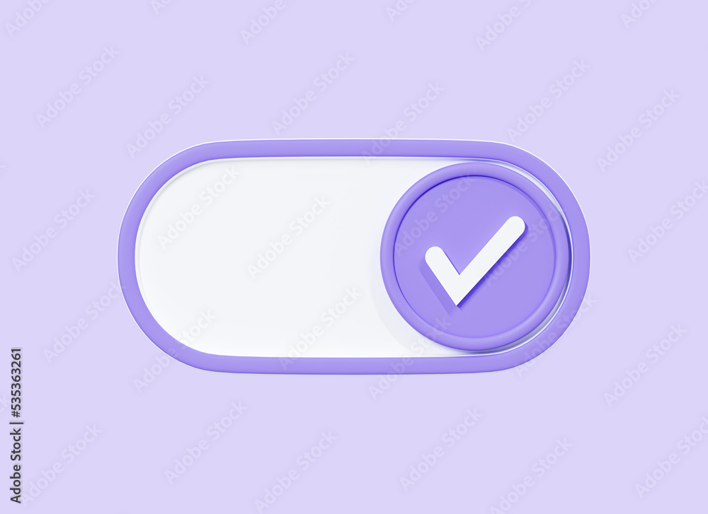 Fototapete 3d toggle switch button with check mark. active ui switch. mobile settings. slider with tick. digita