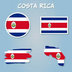 Vector map of Costa Rica with regions, coat of arms and location on world map.