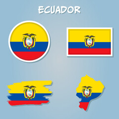 Ecuador map and flag high detailed vector illustration.