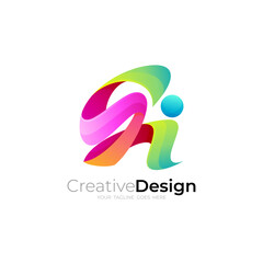 Letter S and I logo design combination, 3d colorful icons