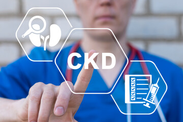 Doctor using virtual touchscreen presses abbreviation: CKD. Medical concept of CKD Chronic Kidney...