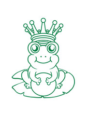 Comic Froschkönig sitzt Seerose 