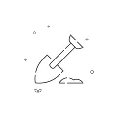 Garden shovel, digging beds simple vector line icon. Symbol, pictogram, sign isolated on white background. Editable stroke. Adjust line weight.