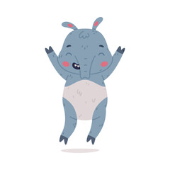 Cute Grey Tapir Animal with Proboscis Jumping with Joy Vector Illustration