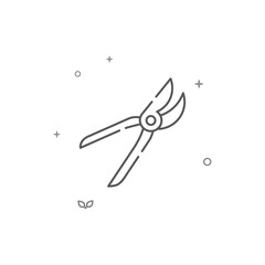 Fototapeta premium Garden shears, secateurs simple vector line icon. Symbol, pictogram, sign isolated on white background. Editable stroke. Adjust line weight.