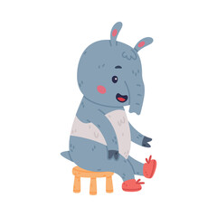 Cute Grey Tapir Animal with Proboscis Sitting on Chair Wearing Shoes Vector Illustration