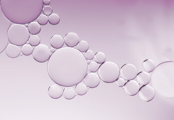 Oil and water bubble on pale purple gradient background.