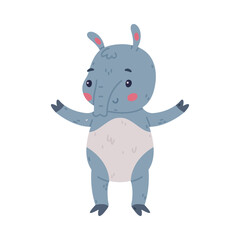 Cute Grey Tapir Animal with Proboscis Standing and Smiling Vector Illustration