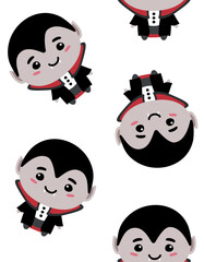 Obraz na płótnie Canvas Vector seamless pattern of flat cute vampire isolated on white background