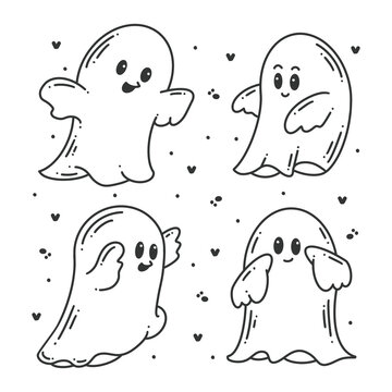 Hand-drawn Halloween cute ghost doodle collection