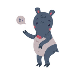 Cute Grey Tapir Animal with Proboscis Saying Hi Greeting Vector Illustration