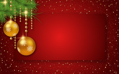 Christmas and New Year bright red background with snowflakes and stars
