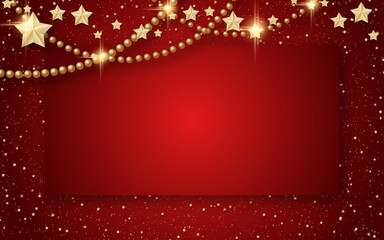 Christmas and New Year bright red background with snowflakes and stars
