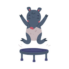 Cute Grey Tapir Animal with Proboscis Jumping on Trampoline Vector Illustration