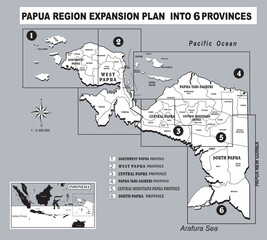Vector map of papua in the plan to expand into 6 provinces outline