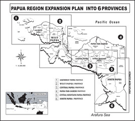 Fototapeta premium Vector map of papua in the plan to expand into 6 provinces outline