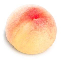 Sweet Peach fruit with leaf isolated on white background, Fresh White Peach on White Background With clipping path,