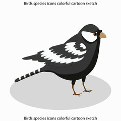 Birds species icons colorful cartoon sketch