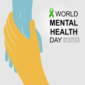 World mental health day banner, two hand holding together for help sign. Design for banner and poster. flat vector illustration.