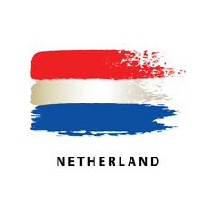 Flag of Netherland, brush strokes painted flag, isolated on white background, vector illustration.