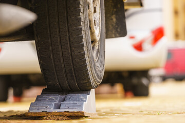 Camper leveling block in use.