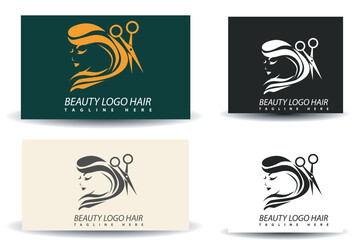 Beauty hair salon logo design for business and logo teamplate with golden gradient and mockup color concept Premium Vector