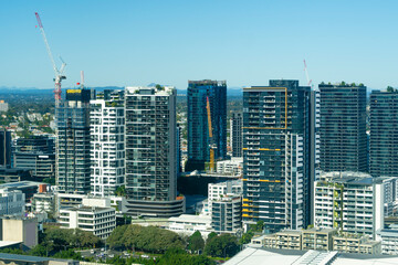 Aerial view of apartment buildings in Brisbane CBD