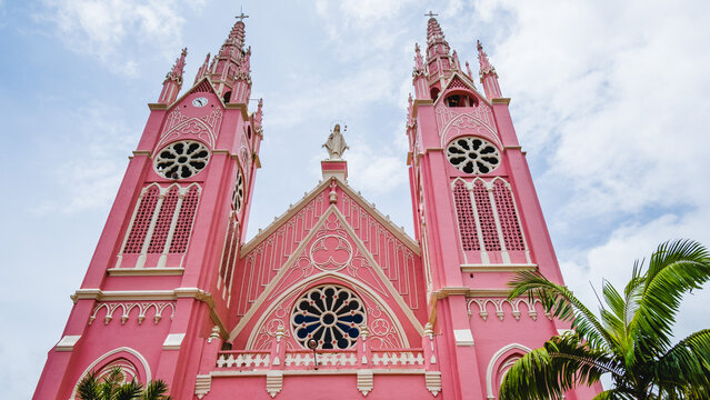 Pink Church Cathedral Roman Catholic Diocese of Jerico Colombia Medellin Historic Center Antioquia Architecture Finest Salmon Color Facade