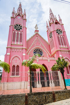 Pink Church Cathedral Roman Catholic Diocese of Jerico Colombia Medellin Historic Center Antioquia Architecture Finest Salmon Color Facade