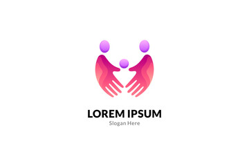 Caring family logo with hands in red and purple gradient