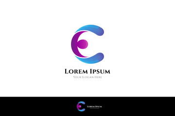 Letter C logo with people in simple design
