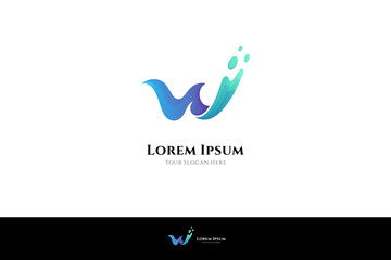 W logo with wave combination in blue gradient color