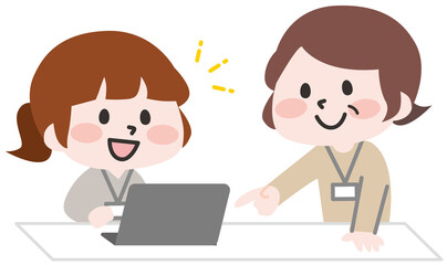 事務作業の指導をする女性