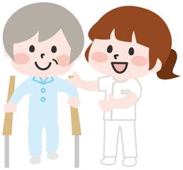 理学療法士とリハビリするイラスト 