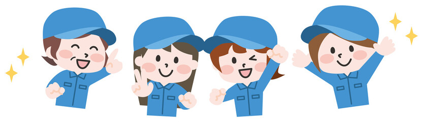 作業服を着た女性4人 