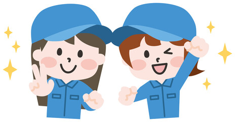 作業服を着た女性たち