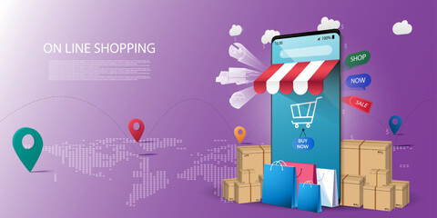 Online shopping on the website or mobile application Vector design concept, illustration, online store, 24-hour delivery.