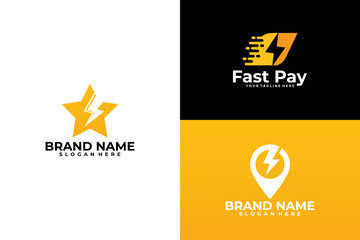 set of lightning logo vector design template