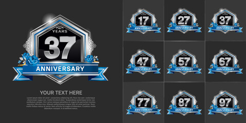 set of anniversary with silver color and blue ribbon can be use for celebration event