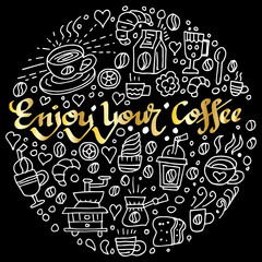 Enjoy Your Coffee, quotes doodle vector