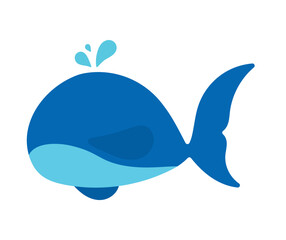 Cute Blue Whale Sea Animals Icon Clipart in Isolated Flat Vector Illustration