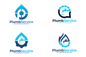 set of plumbing service logo vector design template