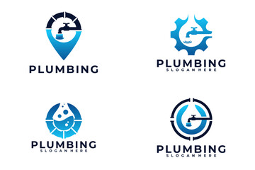 set of plumbing service logo vector design template