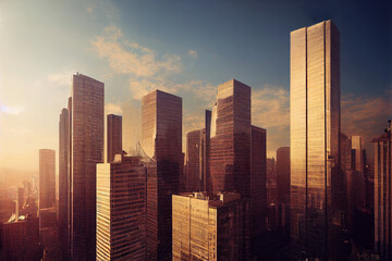 skyscrapers in the sunset